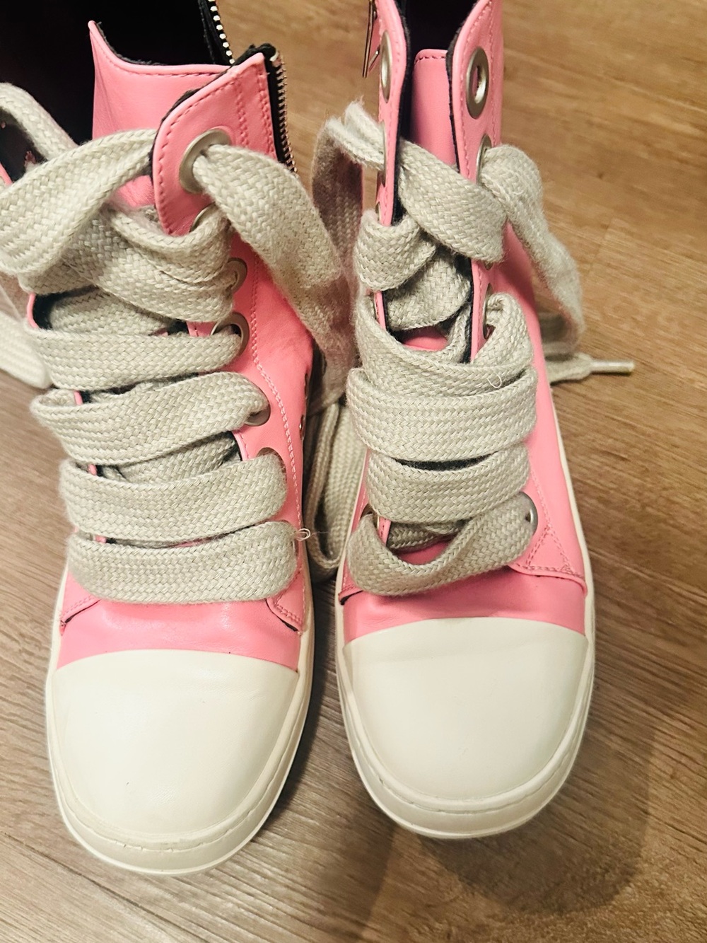 Women's Pink High-Top Sneakers with Cream Laces